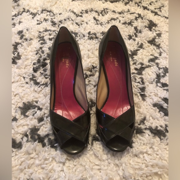 Kate Spade dark green peep toe heels size 6 - Picture 2 of 7